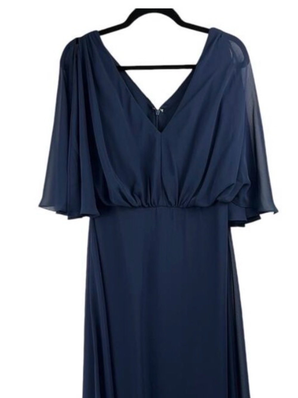 After Six Midnight Navy V-Neck Split Sleeve Blouson Maxi Dress Gown 14R NWT